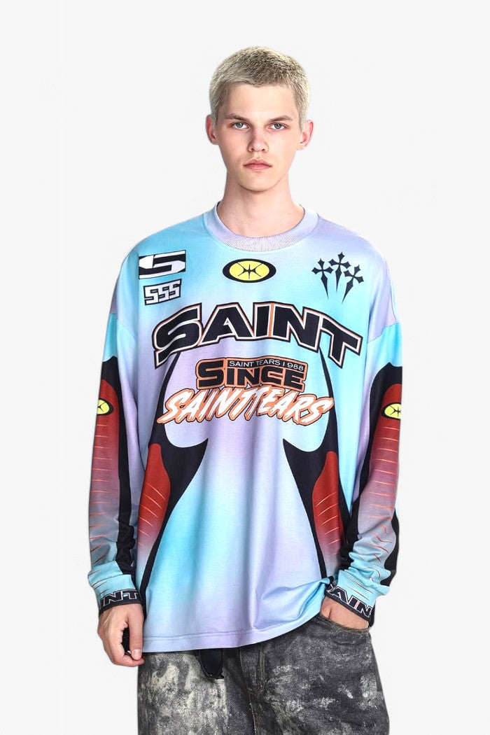 Saint Tear Long Sleeve Racing T-Shirt Blue