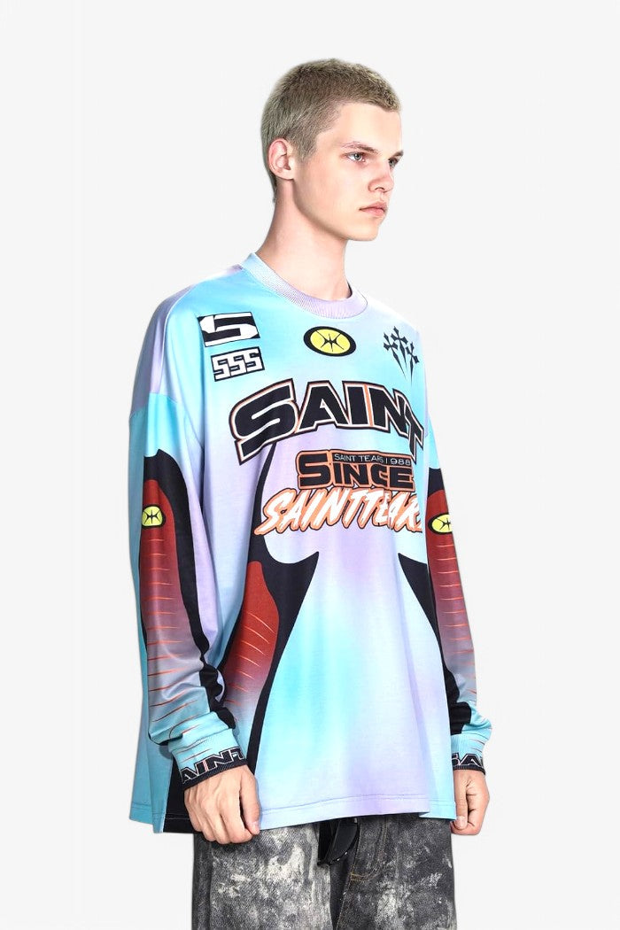 Saint Tear Long Sleeve Racing T-Shirt Blue
